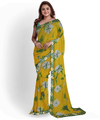 KHATRI AND SONS Printed Bandhani Chiffon Saree(Mustard)