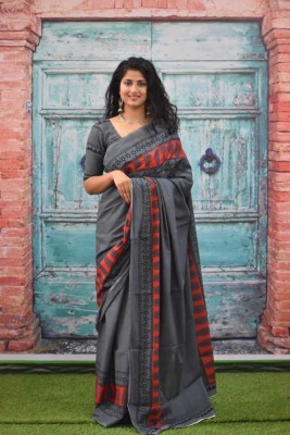 Pinkcity Trade World Printed, Color Block, Blocked Printed Daily Wear Pure Cotton Saree(Red, Grey)