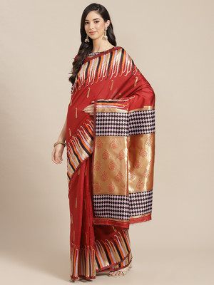 Divastri Printed Bandhani Pure Silk Saree(Red)