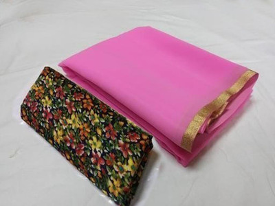 Sareez House Solid/Plain Bollywood Georgette Saree(Pink)