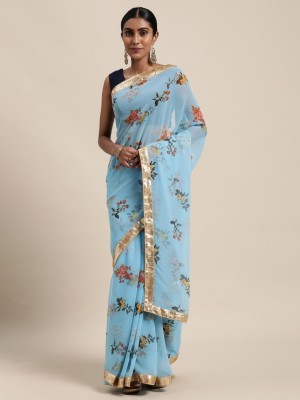 Atulyam tex world Floral Print Bollywood Georgette Saree(Light Blue)