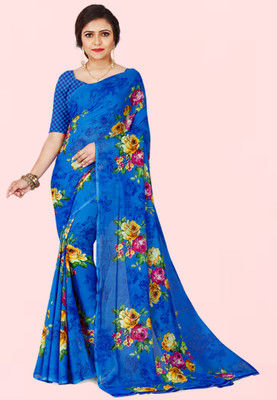 Anand Sarees Floral Print Daily Wear Georgette Saree(Blue)