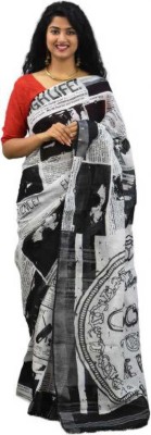 NIKHILAM Printed Bollywood Pure Cotton Saree(Black)