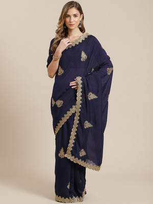 Divastri Embroidered Bollywood Pure Silk Saree(Blue)