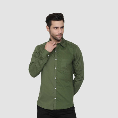 Life Roads Men Solid Formal Green Shirt