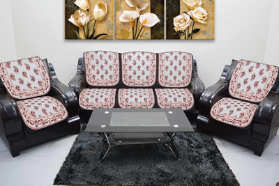 SkyKross Cotton 3+2 Seater Sofa Floral Cover(Pack of 6 Brown)