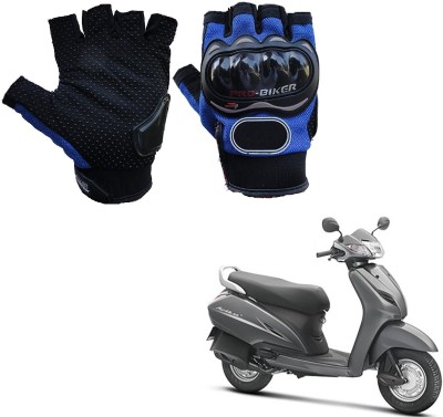 AuTO ADDiCT PRO BIKER HALF FINGERED GLOVES BLUE FOR HONDA Activa 3G Riding Gloves(Blue)