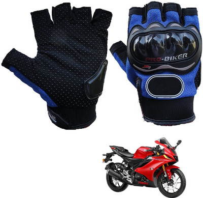AuTO ADDiCT BIKER HALF FINGERED GLOVES BLUE FOR YAMAHA YZF R15 V4 Riding Gloves(Blue)