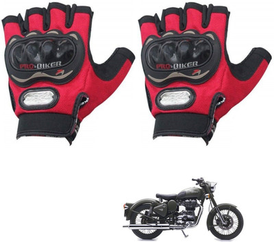 KOZDIKO PRO BIKER HALF FINGERED GLOVES RED FOR ROYAL ENFIELD 350 TWINSPARK Riding Gloves(Red)