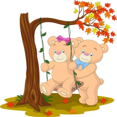 god & god's 51 cm Two bears on the swing 571 Self Adhesive Sticker(Pack of 1)