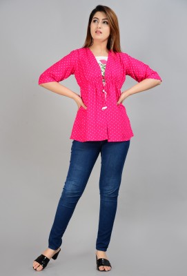 Rajaipuri Casual Polka Print Women Pink Top