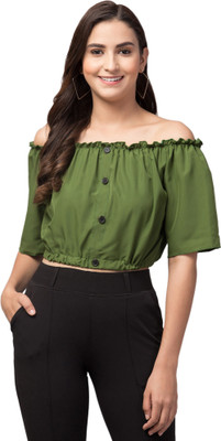 BESTIC FASHION Casual Self Design Women Dark Green Top