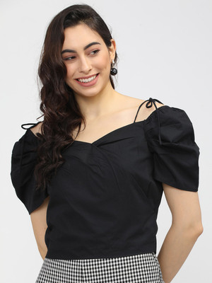 Tokyo Talkies Casual Solid Women Black Top