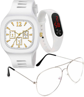 Florida ANALOG - 01 + DIGITAL - 01 SUNGLASS - 01 ADDI DESIGNER SILICON PU STRAP GOOD LOOKING NEW GIFT COLLECTION Analog Watch  - For Boys