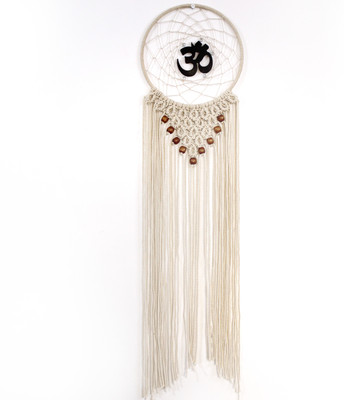 VAH Om Macrame With Decorative Beads Design Wall Décor Home Décor Dream Catcher Jute Dream Catcher(29.5 inch, White)