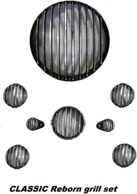 GRILLO New Classic Bullet Reborn chrome shine Headlight Grill Bike Headlight Grill(Black, Silver)