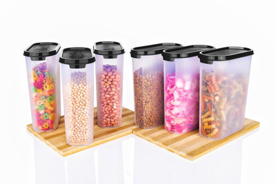 EMBICON Plastic Grocery Container  - 2500 ml(Pack of 6, Black)