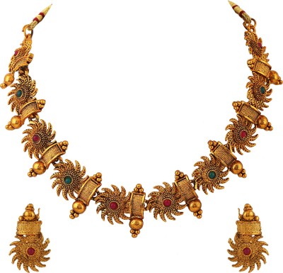 Shining Diva Alloy Gold-plated Gold, Red, Green Jewellery Set(Pack of 1)