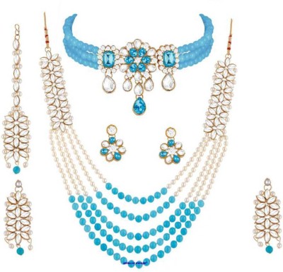 White pearl Alloy Gold-plated Blue Jewellery Set(Pack of 1)