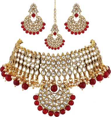 Shining Diva Alloy Gold-plated Red, Gold Jewellery Set(Pack of 1)