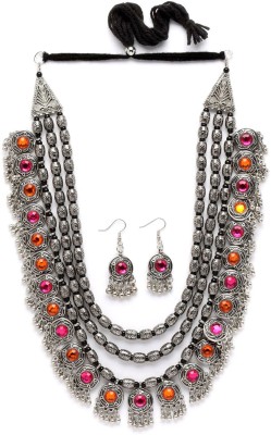 Shining Diva Alloy Silver Multicolor Jewellery Set(Pack of 1)