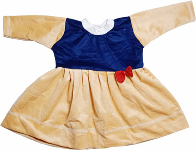 harshvardhanmart Girls Midi/Knee Length Casual Dress(Gold, Full Sleeve)