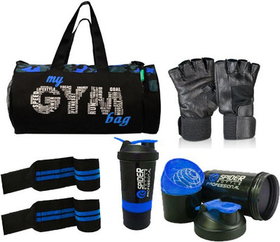 L'AVENIR FITNESS MY GYM BAG (CAMOUFLAGE PATTERN) + GYM Shaker + Wrist Wrap + GLOVES Fitness Accessory Kit Kit