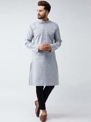 GauriLaxmi Enterprise Men Solid Straight Kurta(Grey)