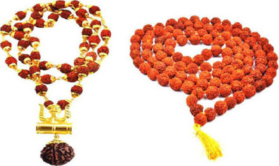 Janki Retails Combo Damru Mala + 108 Mala Gold-plated Plated Brass Chain Gold-plated Plated Brass, Wood Chain