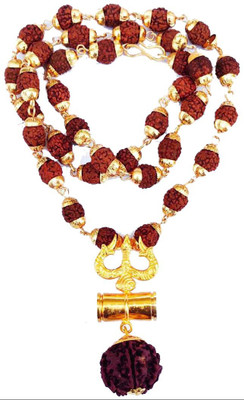 LETNIX Religious Jewellery Cap mala With Fancy Trishul New Look Damru Gold-plated Plated Brass, Wood Chain