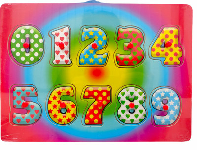RVM Toys Wooden Colorful Learning Number Puzzle from 0 to 10 Numbers Blocks Game with Knob Educational Board Tray for Kids Baby Age 2 3 4 Year Gift Red Circle(1 Pieces)