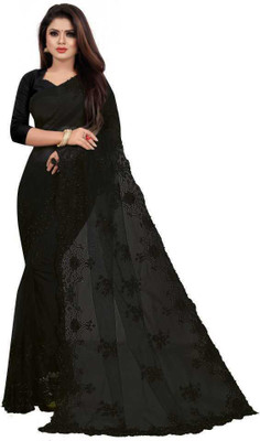 nv patel Embroidered Bollywood Net Saree(Black)