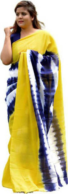 Pinkcity Trade World Printed, Blocked Printed, Dyed Daily Wear Pure Cotton Saree(Blue, Yellow)