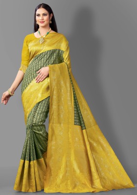 YESHA CREATION Woven Kanjivaram Pure Silk Saree(Yellow)