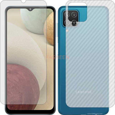 Fasheen Front and Back Tempered Glass for SAMSNG GALAXY A12 (Front Matte Finish & Back 3d Carbon Fiber)(Pack of 2)