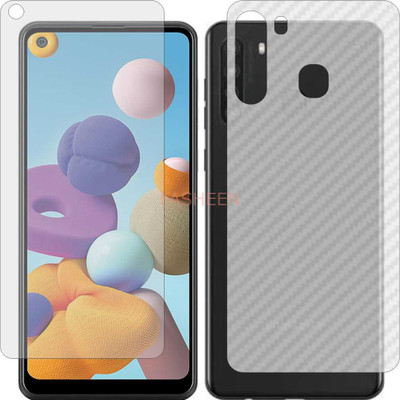 Fasheen Front and Back Tempered Glass for SAMSUNG GALAXY A21 (Front Matte Finish & Back 3d Carbon Fiber)(Pack of 2)