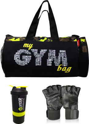 L'AVENIR FITNESS MY GYM BAG (CAMOUFLAGE PATTERN) + GYM Shaker + GLOVES Fitness Accessory Kit Kit
