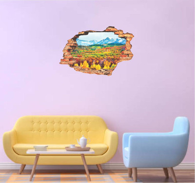 Varadvinayak 60 cm Flowers and Blue Mountain in Magical wall Hole Self Adhesive Sticker(Pack of 1)