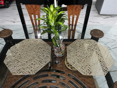 LaVichitra Round Pack of 2 Table Placemat(Gold, PVC)