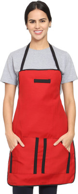 Hooks And Tie Polyester Chef's Apron - Free Size(Red, Single Piece)