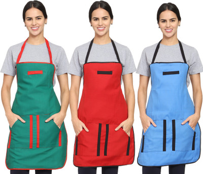 Hooks And Tie Polyester Chef's Apron - Free Size(Multicolor, Pack of 3)