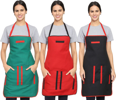 Hooks And Tie Polyester Chef's Apron - Free Size(Multicolor, Pack of 3)