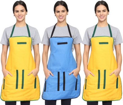 Hooks And Tie Polyester Chef's Apron - Free Size(Multicolor, Pack of 3)