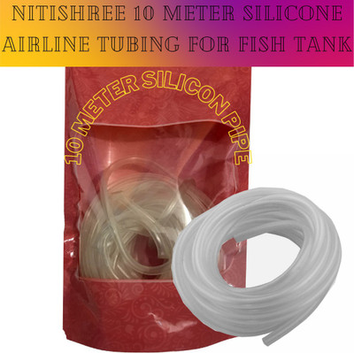 Nitishree Imported Silicon Oxygen Pump Pipe Bubble Stone Aquarium Fish Tank Hose-Air Tube (White, 10 m/4x6 mm) Aquarium Air Stone(1 Stones)