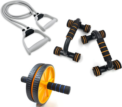 LIVOX Dual Wheel Ab Roller And Toning Resistance Tube With Pushup Bar Ab Exerciser(Multicolor)