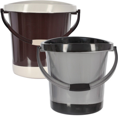 KUBER INDUSTRIES Multiuses Plastic Bucket With Handle, 18 litre- Pack of 2 (Grey & Brown) 18 L Plastic Bucket