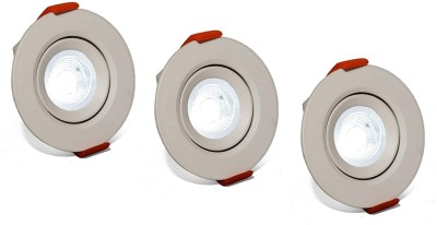 D'Mak 3 Watt Round White (Aluminium) Spot Light/Button Ceiling Fancy Decorative Light Driver Included This Wonderful Antique-Look Led Light | 3w cob Light led | (Pack of 03) Recessed Ceiling Lamp(White)