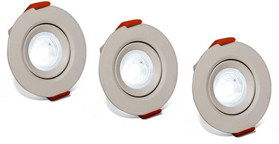 D'Mak 3 Watt Round White (Aluminium) Spot Light/Button Ceiling Fancy Decorative Light Driver Included This Wonderful Antique-Look Led Light | 3w cob Light led | (Pack of 03) Recessed Ceiling Light Ceiling Lamp(White)