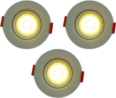 D'Mak LED Ceiling COB Spot Light - 3 Watt - Round - Warm White (4000K), Pack of 3 Recessed Ceiling Lamp(Yellow)