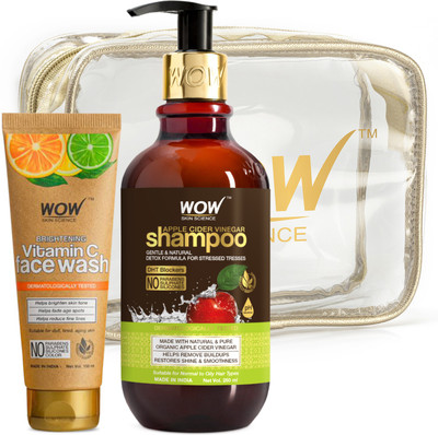 WOW SKIN SCIENCE Vitamin C Face Wash In Paper Tube + Apple Cider Vinegar Shampoo Kit -Net Vol 350mL For Rs. 393 @ 65% off